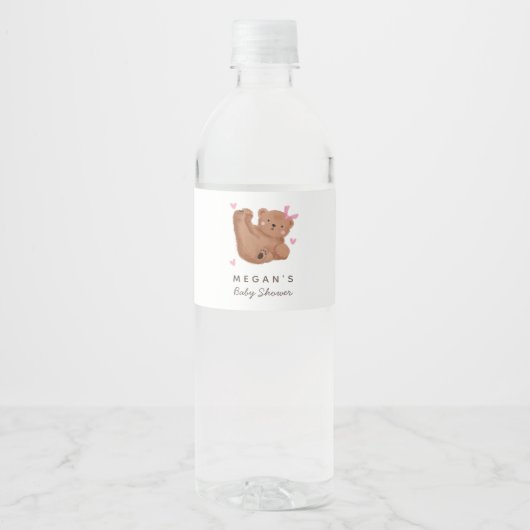 Cub Beer Meisje Baby shower Roze Boog Waterfles Etiket (Voorkant)