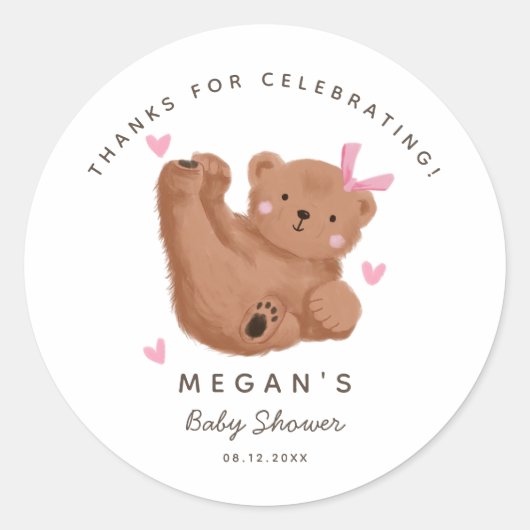 Cub Beer Meisje Baby shower Woodland Ronde Sticker (Voorkant)