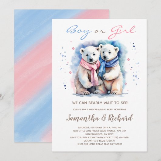 Cub Beer Polar beer Thema Winter Geslacht Onthulle Kaart (Voorkant / Achterkant)