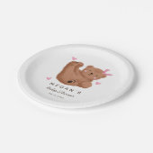 Cub Beer Roze Bow Baby shower Papieren Bordje (Gekanteld)