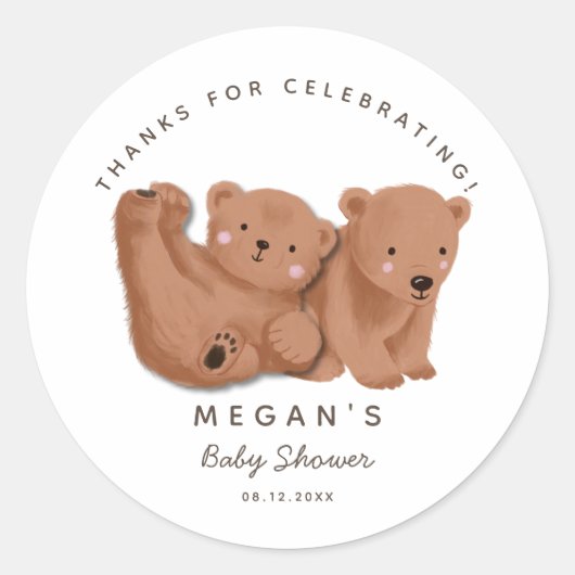 Cub Twin Beren Genderneutraal Baby shower Ronde Sticker (Voorkant)