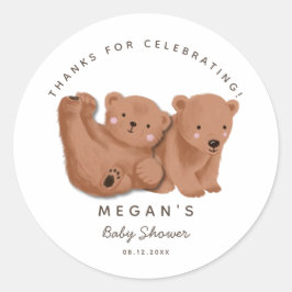 Cub Twin Beren Genderneutraal Baby shower Ronde Sticker