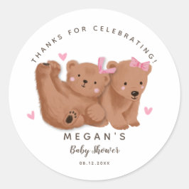 Cub Twin Beren Meisjes Baby shower Ronde Sticker