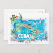 Cuba Antillen geïllustreerd reiskaart met wegen Briefkaart (Voorkant / Achterkant)