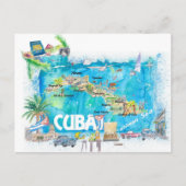 Cuba Antillen geïllustreerd reiskaart met wegen Briefkaart (Voorkant)
