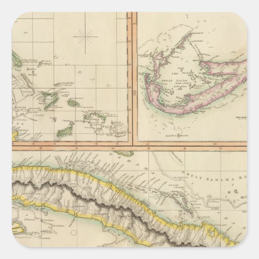 Cuba, Bahama I, Bermudas Vierkante Sticker (Voorkant)