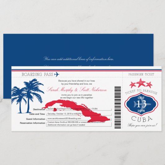 Cuba Boarding Pass bruiloft Kaart (Voorkant / Achterkant)