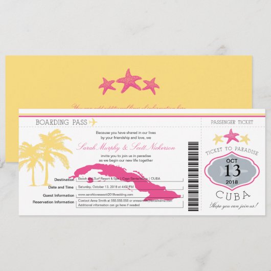 Cuba Boarding Pass Wedding Kaart (Voorkant / Achterkant)