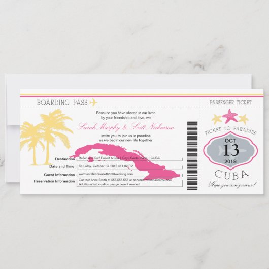 Cuba Boarding Pass Wedding Kaart (Voorkant)