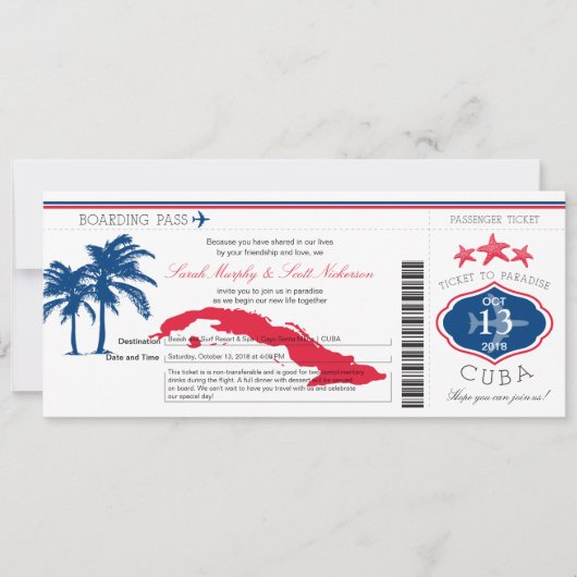 Cuba Boarding Pass Wedding Kaart (Voorkant)
