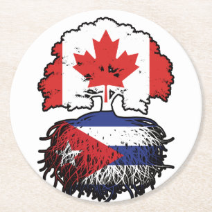 Cuba Canadian Canada Tree Roots Flag Ronde Kartonnen Onderzetter