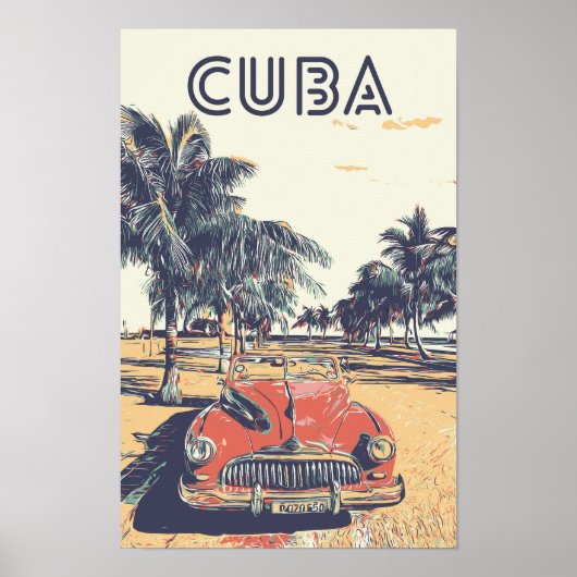 Cuba, Caraïbisch gebied, typisch oude auto-Briefka Poster (Voorkant)
