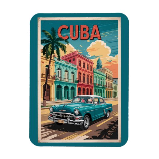 Cuba Classic Car Illustration Travel Art Vintage Magneet (Verticaal)