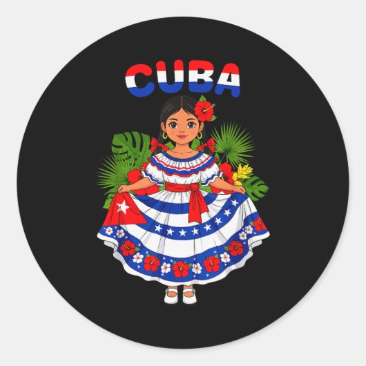 Cuba Cuban Girl Traditional Dress Trocal Flowers  Ronde Sticker (Voorkant)