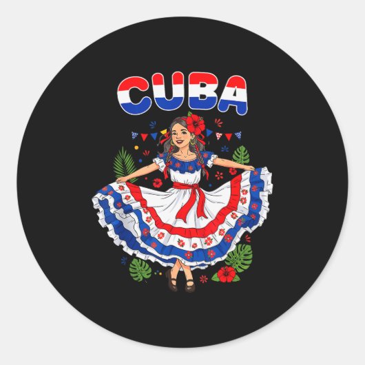 Cuba Cuban Girl Traditional Dress Trocal Flowers  Ronde Sticker (Voorkant)