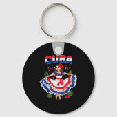 Cuba Cuban Girl Traditional Dress Trocal Flowers  Sleutelhanger (Voorkant)