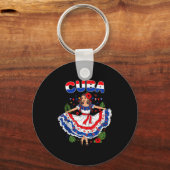 Cuba Cuban Girl Traditional Dress Trocal Flowers Sleutelhanger (Voorkant)