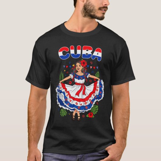 Cuba Cuban Girl Traditional Dress Trocal Flowers  T-shirt (Voorkant)