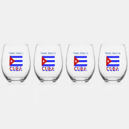 Cuba en Cuban Flag Light Blue op maat Wijnglas Zonder Voet