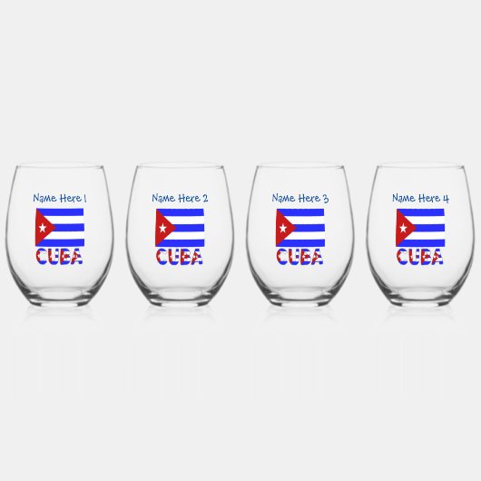 Cuba en Cuban Flag Light Blue op maat Wijnglas Zonder Voet (Voorkant)