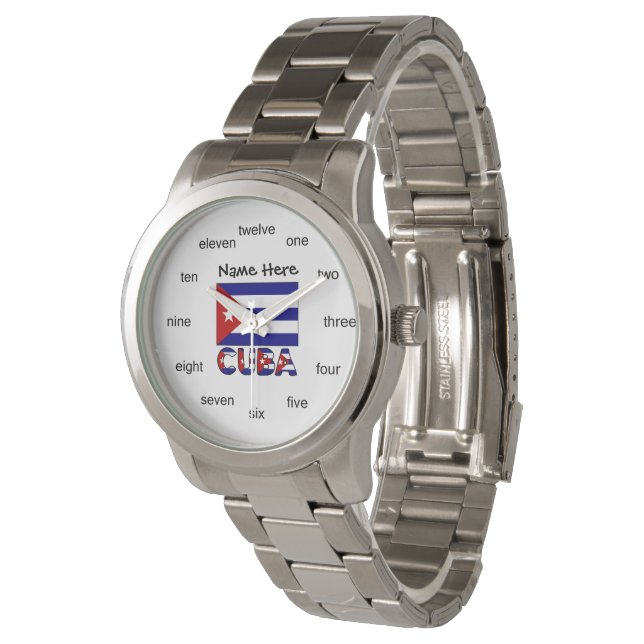 Cuba en Dark Blue Cuban Flag gepersonaliseerd Horloge (Gekanteld)