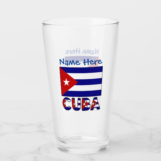 Cuba en Donkerblauw Cubaanse vlag Blauwe Personali Glas (Voorkant)