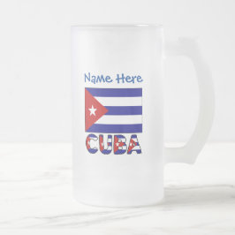 Cuba en donkerblauwe Cubaanse vlag gepersonaliseer Matglas Bierpul