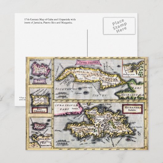 Cuba en Hispaniola Antiek kaart Briefkaart (Voorkant / Achterkant)