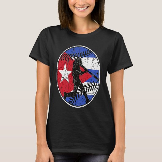 Cuba Flag Baseball Hitter Cuban Baseball Fan Cuban T-shirt (Voorkant)
