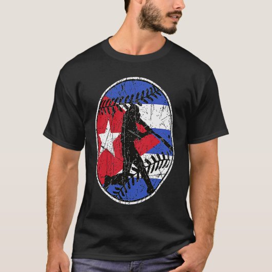Cuba Flag Baseball Hitter Cuban Baseball Fan Cuban T-shirt (Voorkant)