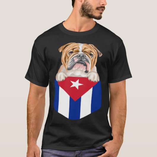 Cuba Flag Bulldog Dog In Pocket T-shirt (Voorkant)