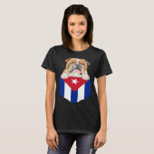 Cuba Flag Bulldog Dog In Pocket T-shirt (Voorkant volledig)