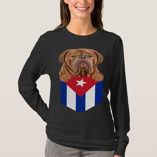 Cuba Flag Dogues de Bordeaux Dog In Pocket T-shirt (Voorkant)