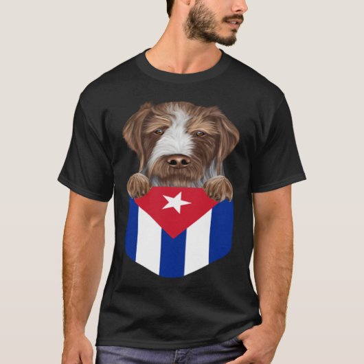 Cuba Flag German Wirehaired Pointer Dog In Pocket T-shirt (Voorkant)