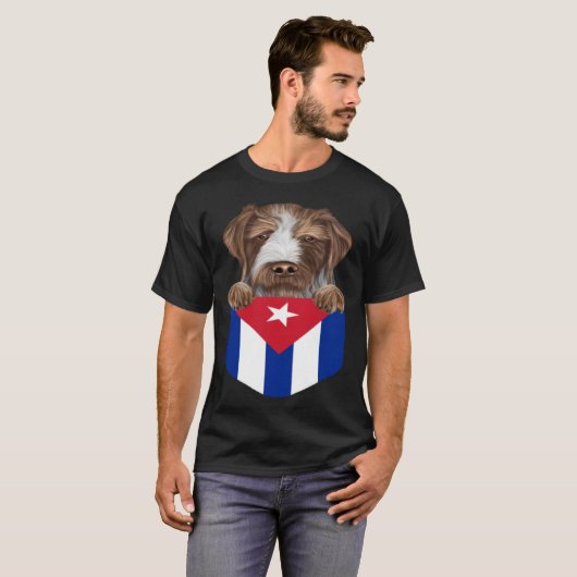 Cuba Flag German Wirehaired Pointer Dog In Pocket T-shirt (Voorkant volledig)
