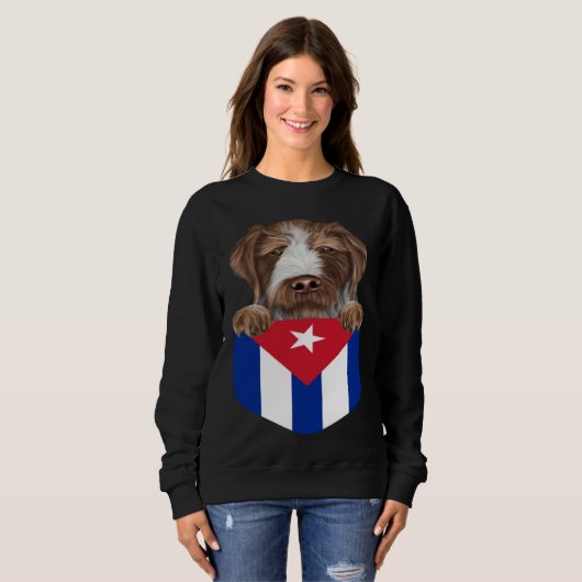 Cuba Flag German Wirehaired Pointer Dog In Pocket Trui (Voorkant volledig)