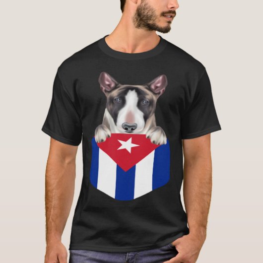 Cuba Flag Miniature Bull Terrier Dog In Pocket T-shirt (Voorkant)