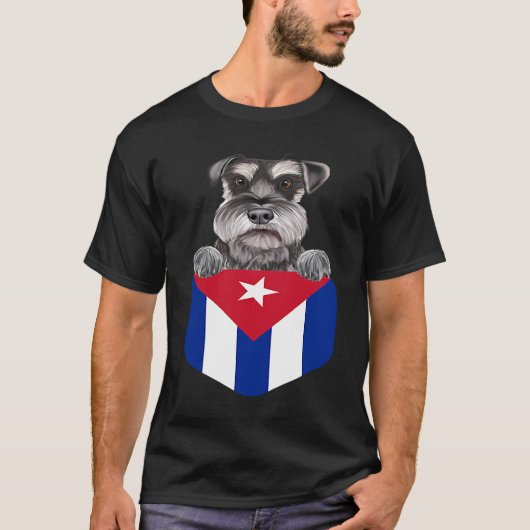 Cuba Flag Miniature Schnauzer Dog In Pocket T-shirt (Voorkant)