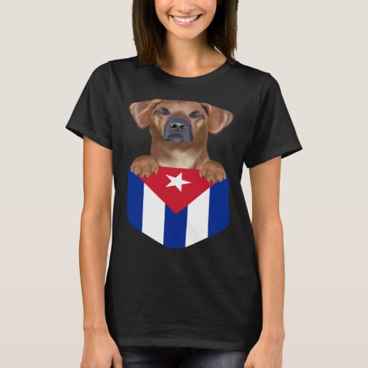 Cuba Flag Rhodesian Ridgeback Dog In Pocket T-shirt (Voorkant)