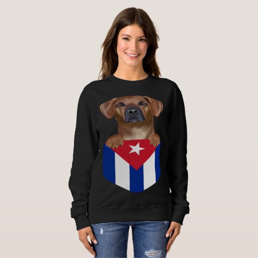 Cuba Flag Rhodesian Ridgeback Dog In Pocket Trui (Voorkant volledig)