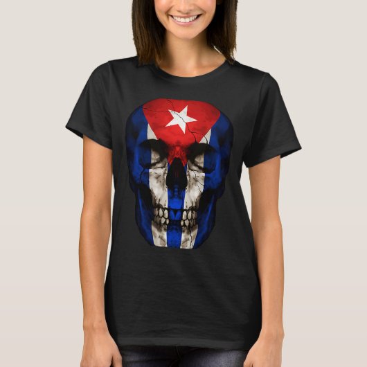 Cuba Flag Skull Cuban Roots Proud Patriotic T-shirt (Voorkant)