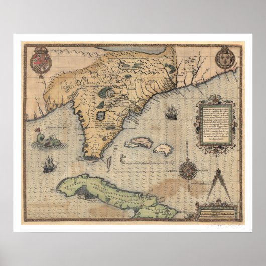 Cuba & Florida Map 1591 Poster (Voorkant)