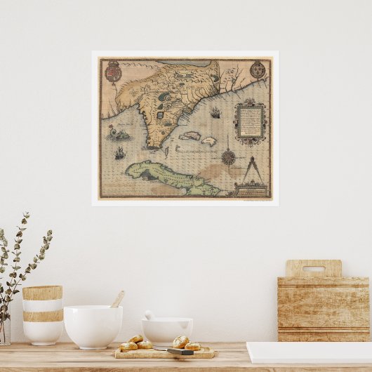Cuba & Florida Map 1591 Poster (Keuken)