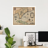 Cuba & Florida Map 1591 Poster (Thuiskantoor)