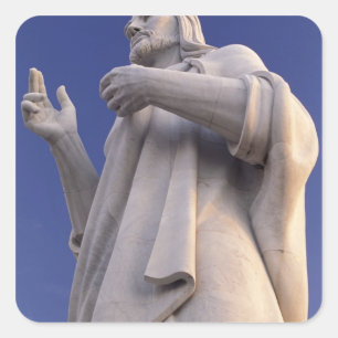 Cuba, Havana, Beeldhouwwerk van Jezus. Vierkante Sticker
