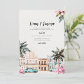 Cuba Havana bruiloft uitnodiging bestemming bruilo (Staand voorkant)
