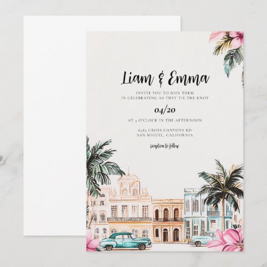 Cuba Havana bruiloft uitnodiging bestemming bruilo (Voorkant / Achterkant)