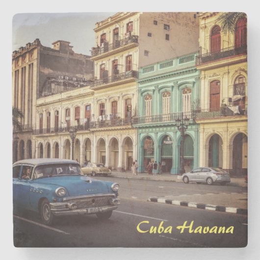 Cuba Havana  Classic Car Cityscape Stenen Onderzetter (Voorkant)
