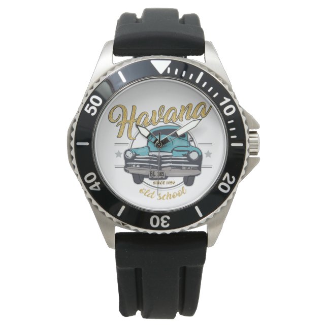 Cuba Havana Cuban Old Car Beach Travel Gift Horloge (Voorkant)