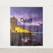 Cuba Havana Kustlijn Stadslichten 's Nachts Wandkleed (Voorkant)